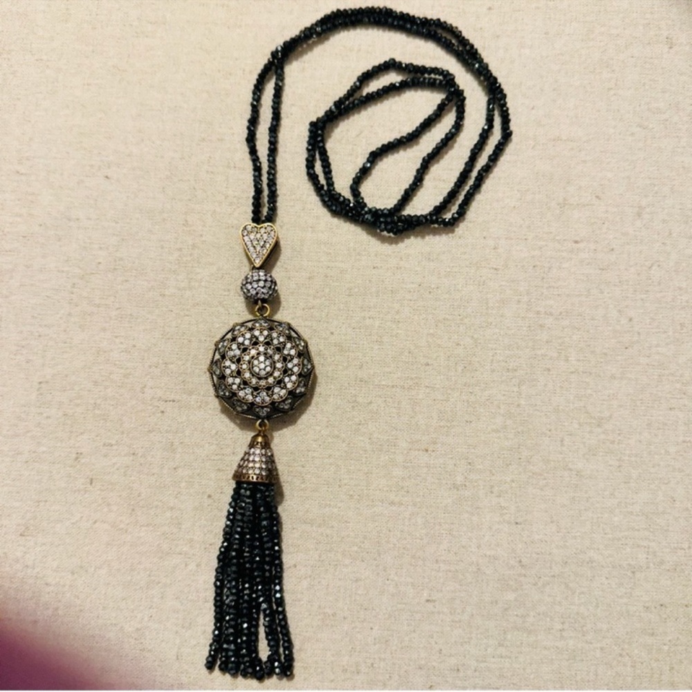 Grand Bazaar | Necklace | Pyrite CZ Sunburst Tassel Necklace - Picture 13 of 13